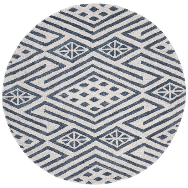 Safavieh 5 x 5 ft. Micro-Loop 611M Hand Tufted Round Area Rug; Blue & Ivory MLP611M-5R - main